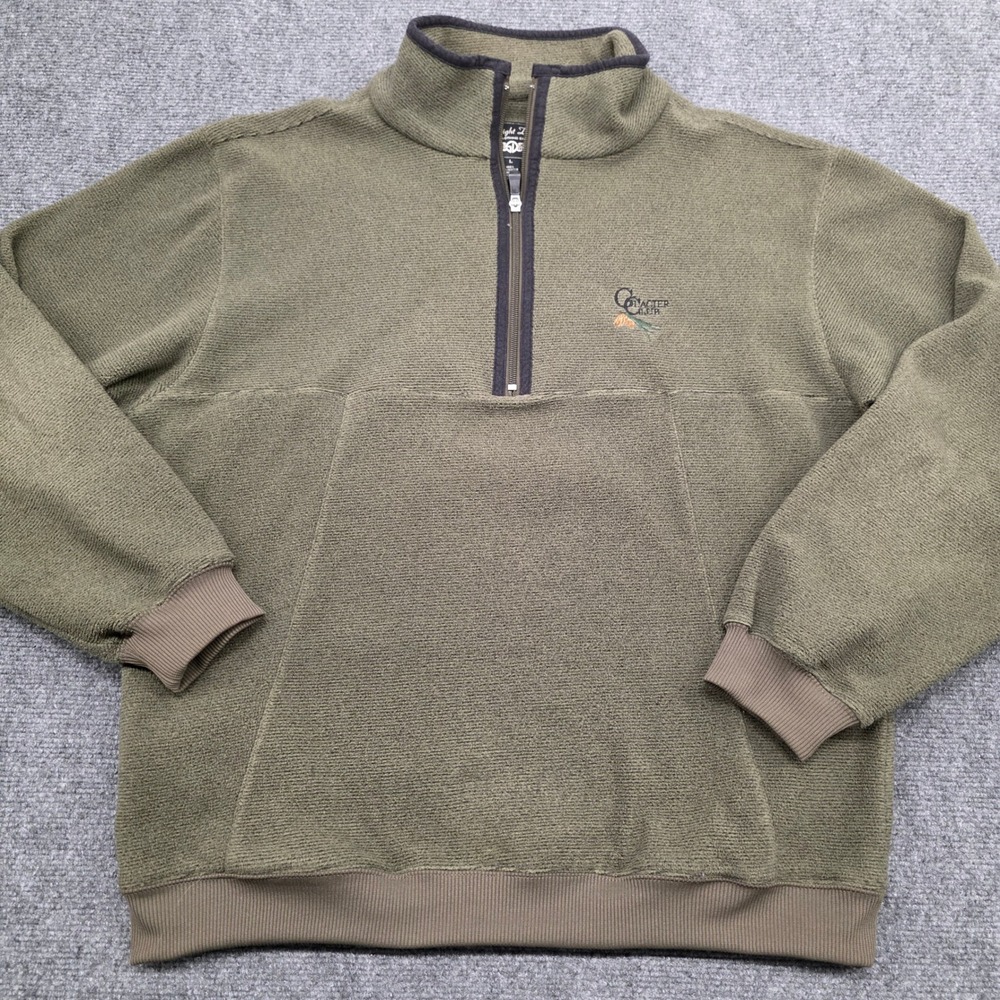Straight Down Mens Large Green Fleece 1/4 Zip Pullover Glacier Club Golf Sweater